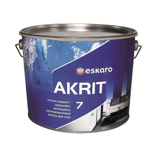 Купить Краска моющая для стен шелковато матовая  Akrit 7 9,5 л Eskaro