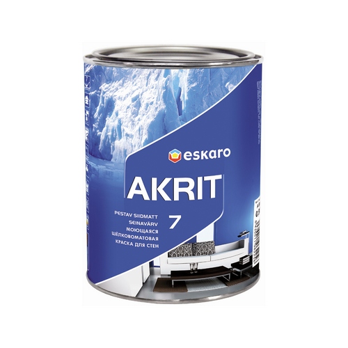 Купить Краска моющая для стен шелковато матовая  Akrit 7  0,95 л Eskaro