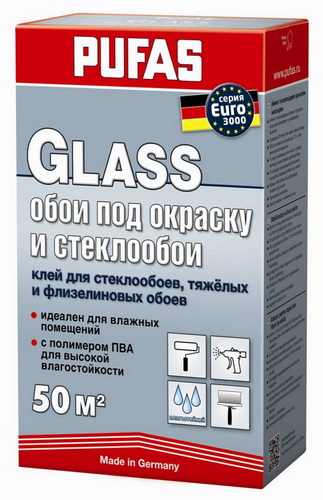 Купить Клей обойный "PUFAS GLASS" д/стеклообоев, тяжелых и флизелиновых обоев EURO 3000 500г