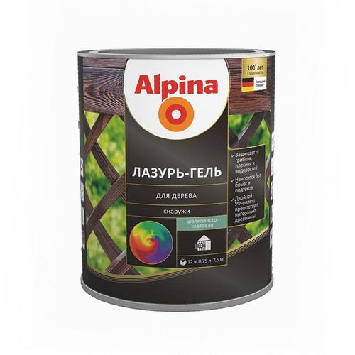 Купить Лазурь-гель алкидная для дерева шелковисто матовая бесцветная 0,75л/0,64кг Alpina