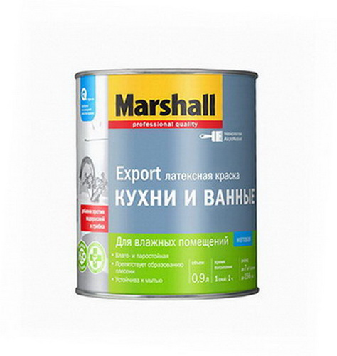 Купить Краска акриловая  Export Кухни и ванные 0,9л матовая белая BW Marhall