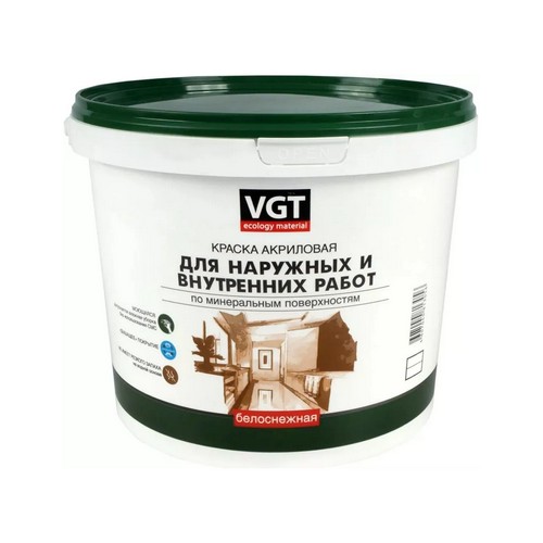 Купить Краска для наружних и внутренних работ моющаяся белоснежная ВД-АК-1180 7 кг VGT                     