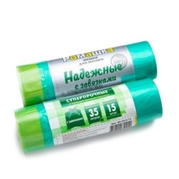 Купить Мешки для мусора с завязками, 35 л, 15 шт, ''НАДЕЖНЫЕ'', зеленые, РОМАШКА                             