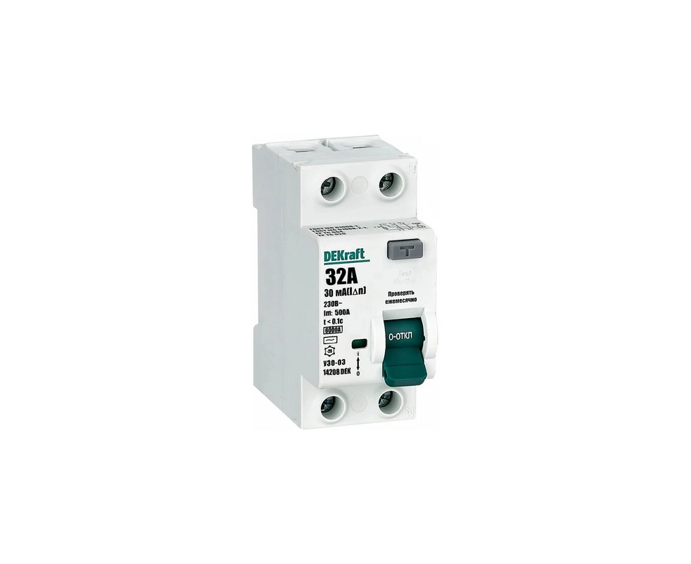 Купить Выключатель дифференциального тока DEKraft 2п 32А 30мА AC УЗО-03 6кА 14208DEK                       