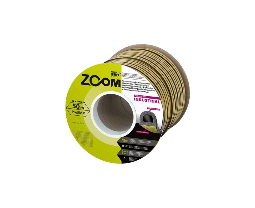 Купить Уплотнитель гаражный 12ммх10мм профиль D белый  ZOOM INDUSTRIAL                                     
