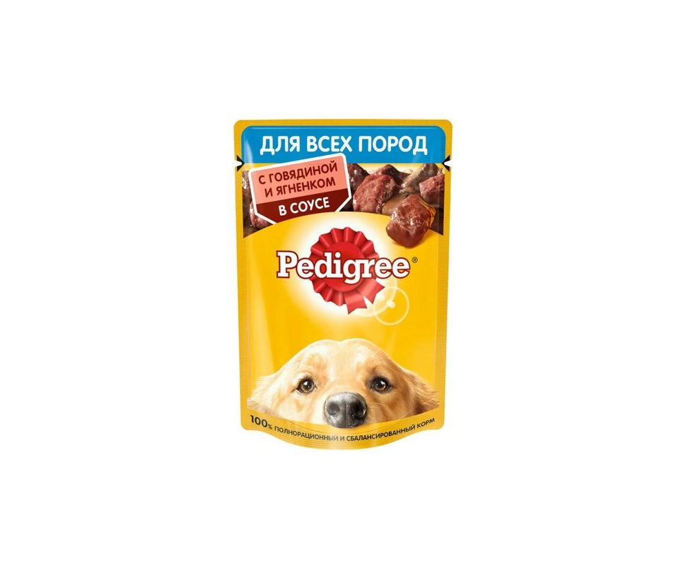 Купить Корм консервированный PEDIGREE для взрослых собак всех пород с говядиной и ягненком в соусе 85г     
