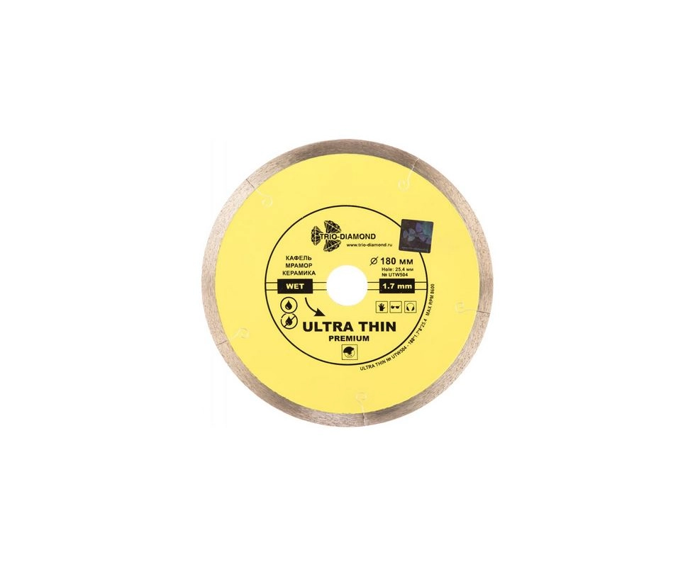 Купить Диск алмазный 180*25,4мм сплошной ультратонкий hot press Trio-Diamond UTW504                        