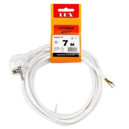 Купить Шнур сетевой V3 ПВС 3*0,75 7м с вилкой с заземлением белый LUX                                      