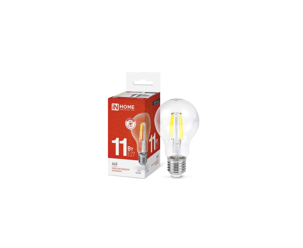 Купить Лампа светодиодная филаментная LED-A60-deco 11Вт 230В Е27 4000К 1160Лм IN HOME                      
