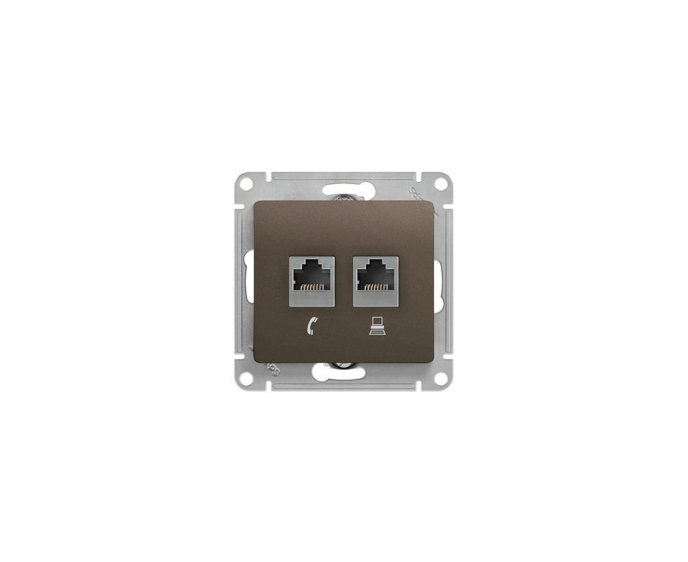 Купить Розетка двойная телефонная + компьютерная RJ11+RJ45 шоколад GLOSSA GSL000885                        