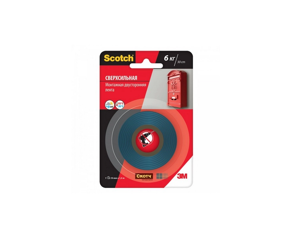 Купить Лента SCOTCH монтажная сверхпрочная 19мм*1,5м 3М                                                    