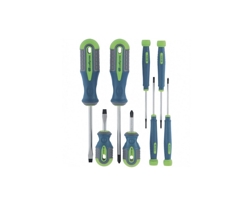 Купить Набор отверток 8 предметов универсальный CrV трехкомпонентные рукоятки  Сибртех                     