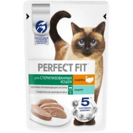 Купить Корм консервированный PERFECT FIT для стерилизованных котов и кошек паштет с индейкой 75г           