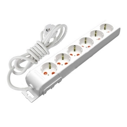 Купить Удлинитель 6x2P+E со шторками выключатель кабель 3x1,5 мм 2м белый                                  