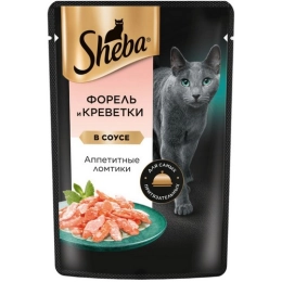 Купить Корм консервированный SHEBA для взрослых кошек с форелью и добвалением креветок 75г                 