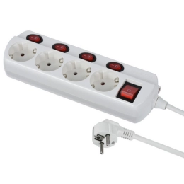 Купить Удлинитель 4Р кабель ПВС 3х1,0мм2 1,5м 16А  с выключателем на каждой розетке белый Electraline      