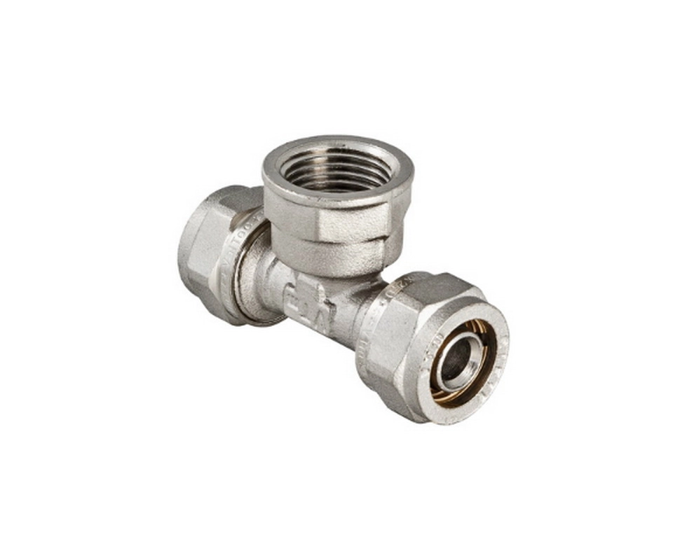Купить Тройник обжимной с переходом на внутреннюю резьбу 20 x 1/2'' Valtec                                   Купить Тройник обжимной с переходом на внутреннюю резьбу 20 x 1/2'' Valtec