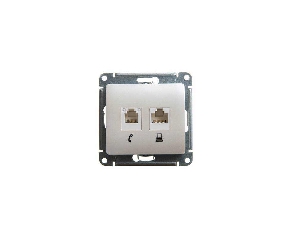 Купить Розетка двойная телефонная+компьютерная RJ11+RJ45 перламутр GLOSSA GSL000685                        