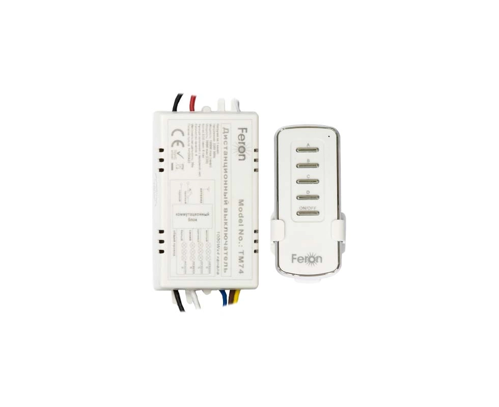 Купить Выключатель для светильников дистанционный 230V 1000W 4-хканальный 30м с пультом управления TM74    