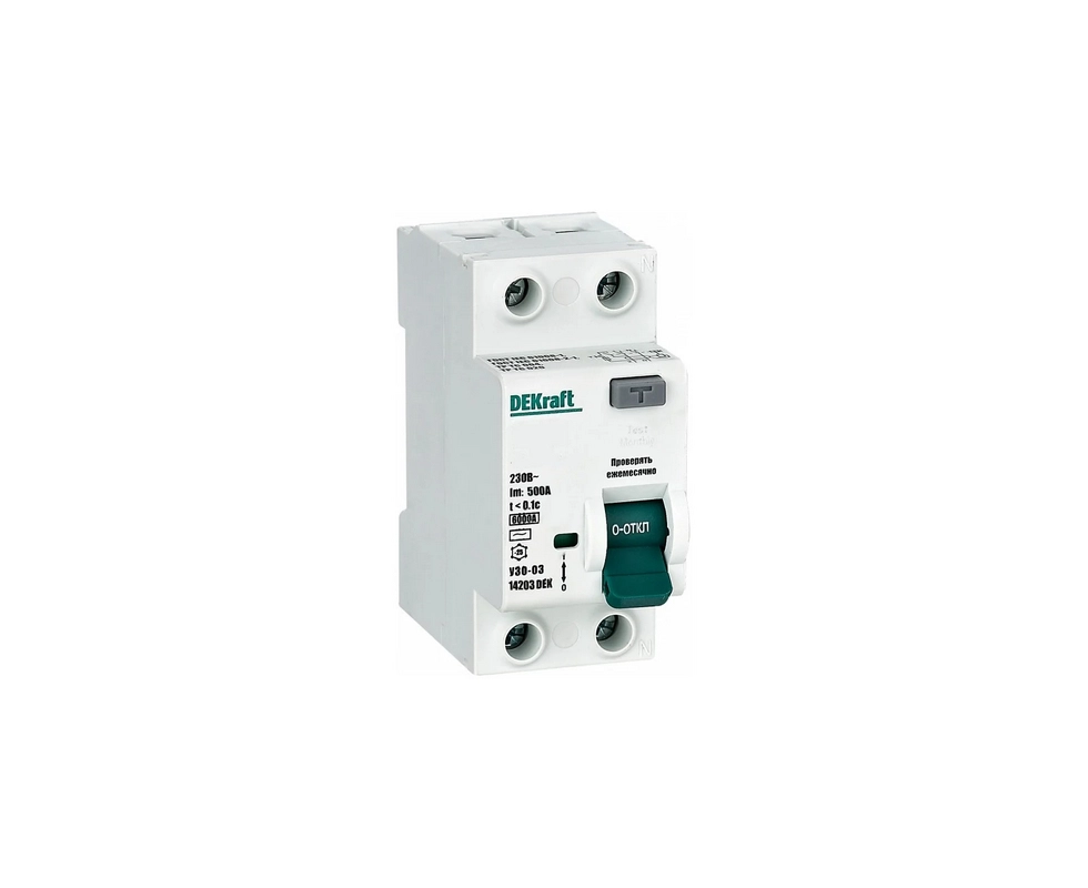 Купить Выключатель дифференциального тока DEKraft 2P 25А 30мА тип AC 6кА УЗО-03 14207DEK                   