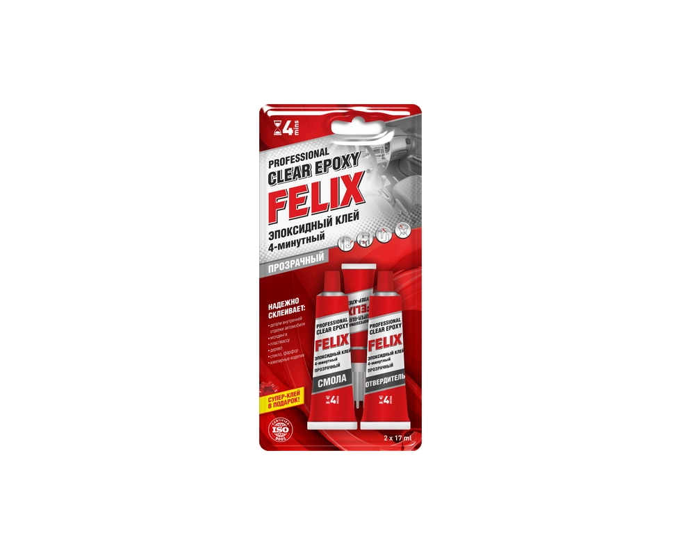 Купить Клей эпоксидный профессиональный прозрачный Felix 2х17 мл                                           