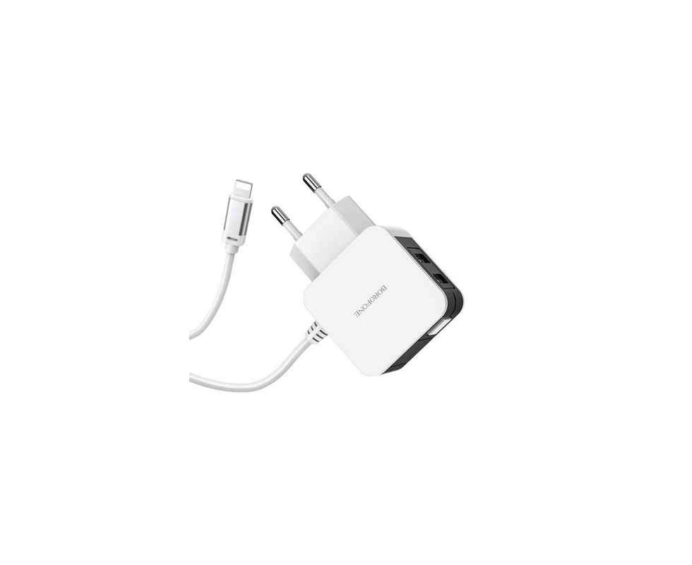 Купить Устройство зарядное сетевое BOROFONE BA41A 2хUSB-А 2.4А + кабель 1м  белый AM-8pin Lightning 36/144 