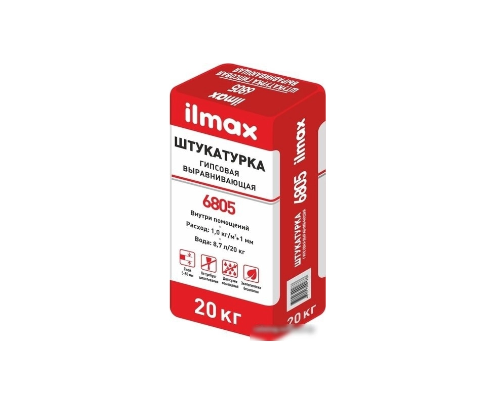 Купить 20кг  Защитно-отделочная штукатурка для внутр. отд.гипсовая  "ILMAX 6805 "  (20кг), ООО"Илмакс" РБ