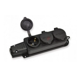 Купить Блок розеточный 3х2Р+Е с крышкой IP44 моноблок черный Tena                                          