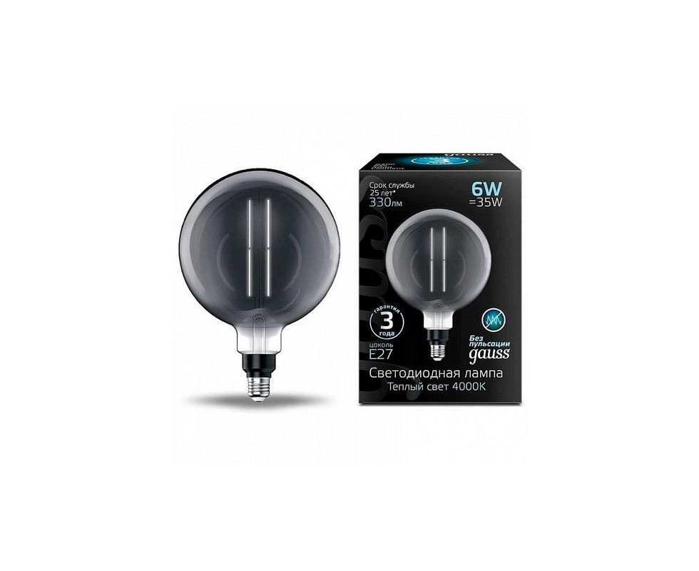Купить 154802205 Лампа Gauss Filament G200 6W 330lm E27 4000K LED gray straight                            