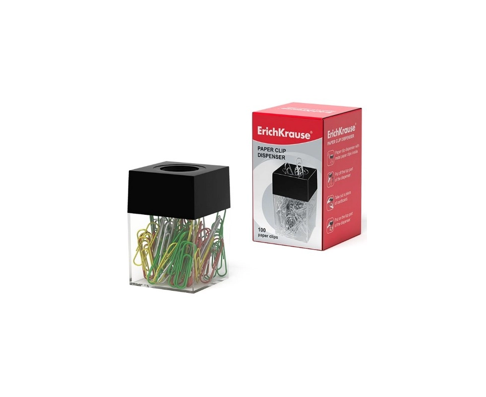Купить Диспенсер для скрепок магнитный ErichKrause в наборе 100шт скрепок 22096                            
