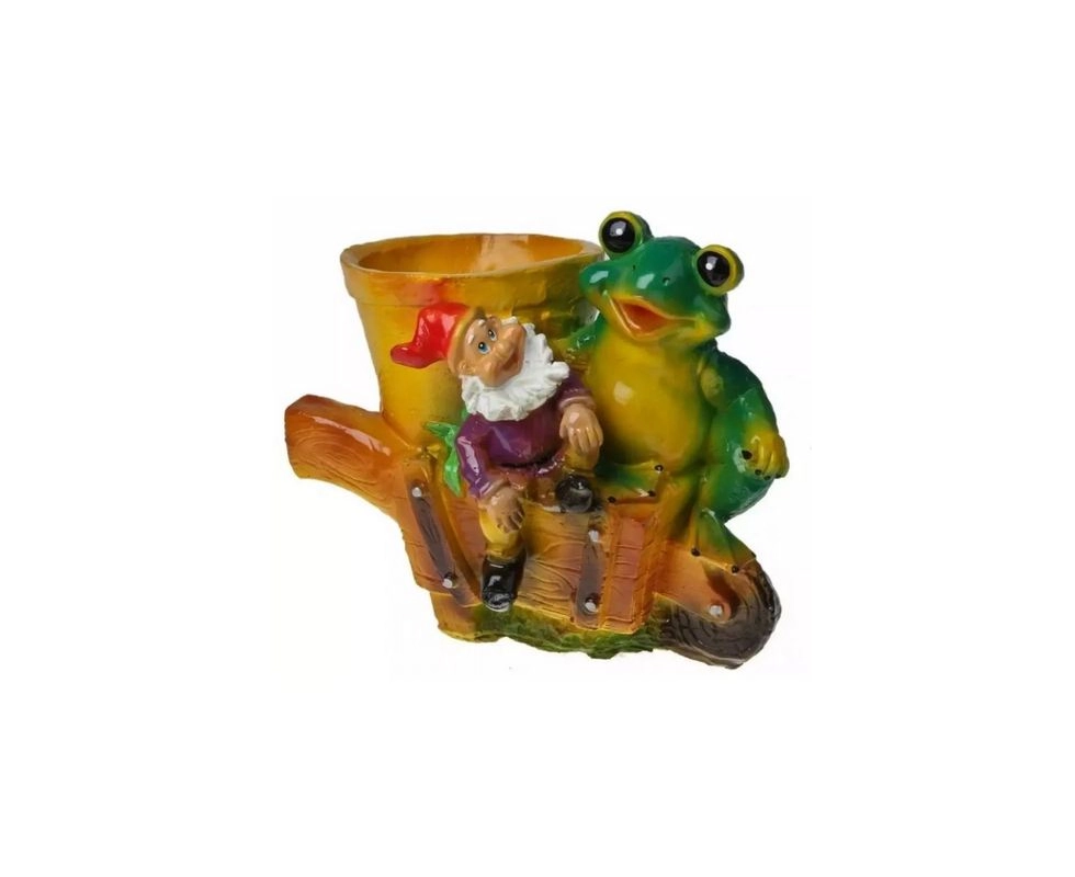 Купить Изделие из гипса кашпо ''Лягушка с гномом на тачке'' 300*310мм                                        