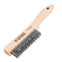 Купить Щетка зачистная 4-х рядная прямая проволока из нержавеющей стали с деревянной ручкой DENZEL         