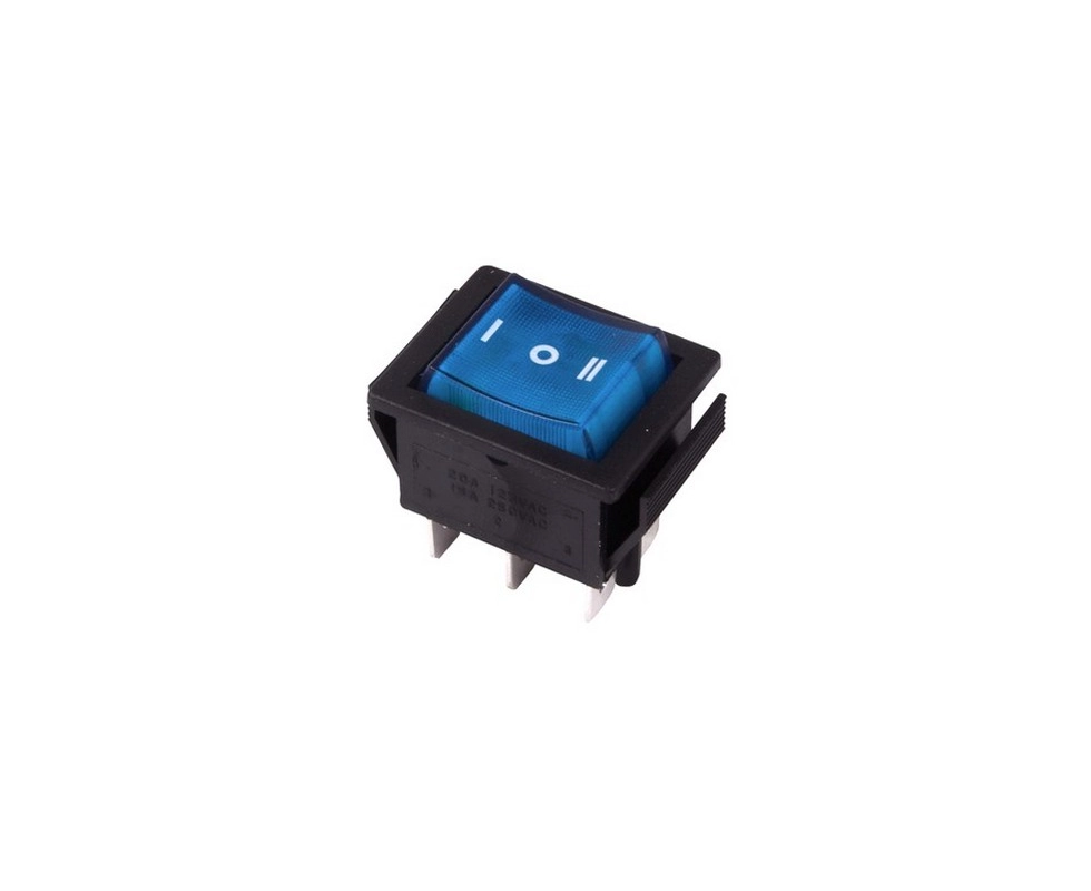 Купить Выключатель клавишный синий с подсветкой и нейтралью 250V 15A (6c) ON-OFF-ON REXANT 36-2391         