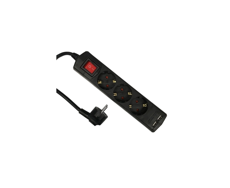 Купить Удлинитель 3 розетки 2 метра с выключателем и USB ПВС 3*1,5 черный POWERMAN                         