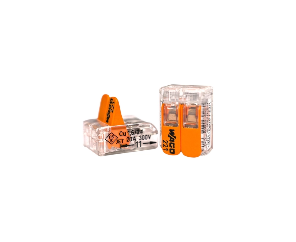 Купить Клемма с рычажками на 2 проводника 0,2-4мм2 WAGO 221-412 комплект 2шт                               