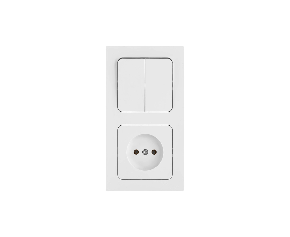 Купить Блок выключатель двухклавишный + розетка белый Astrum Bylectrica 2В-РЦ-7521                         