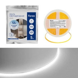 Купить 48949, Лента светодиодная 400SMD(2110) /7Вт/м 12V 5000*3*1.8мм 6500К, IP20,LS630 FERON,48949        