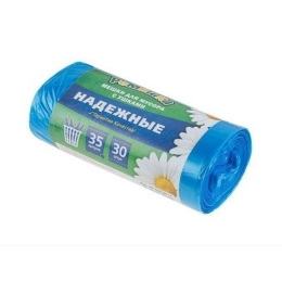 Купить Мешки для мусора с ушками 35 л 30 шт НАДЕЖНЫЕ синие РОМАШКА                                         