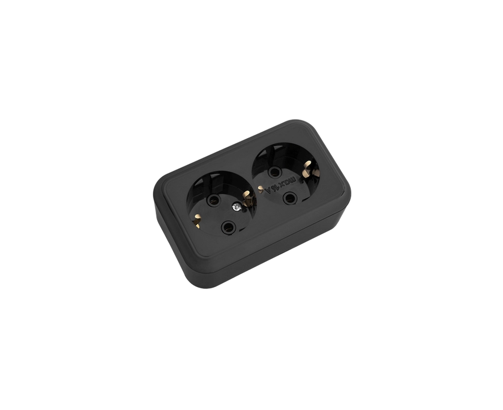 Купить Розетка двойная с заземлением черный РА16-261                                                       