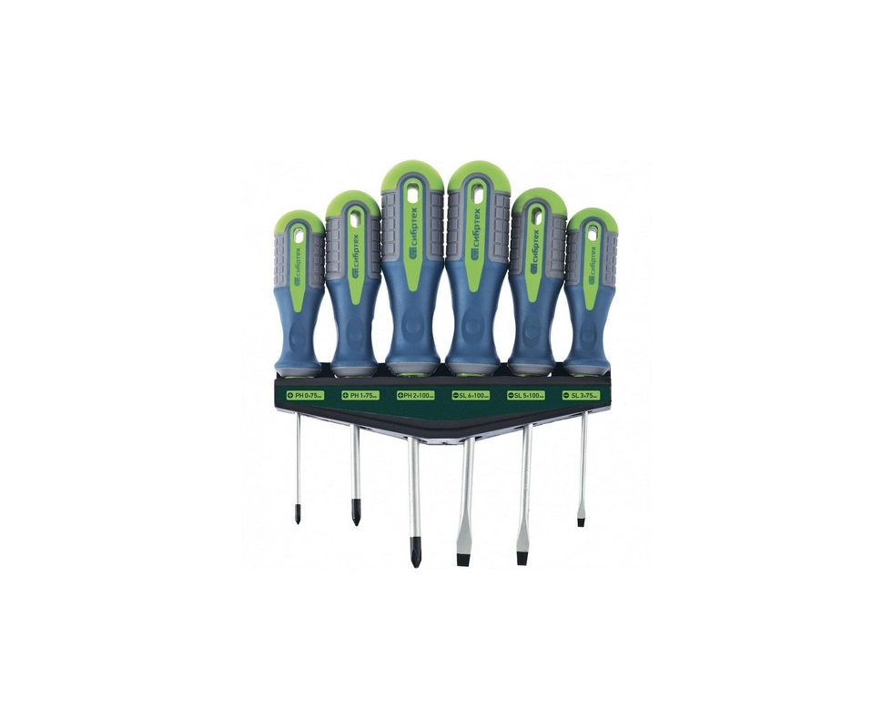 Купить Набор отверток CrV трехкомпонентные рукоятки 6 предметов Сибртех                                    