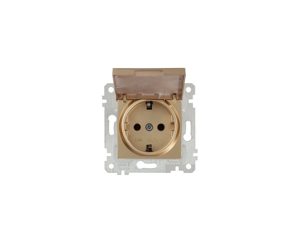 Купить Розетка с заземлением с крышкой золото доре Mutlusan 2200-611-0285                                  
