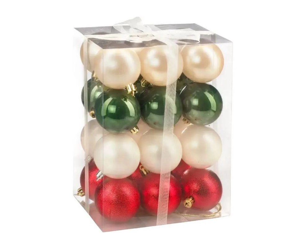 Купить Набор новогодних шаров 6см 24шт красный зеленый жемчуг XK-066                                       