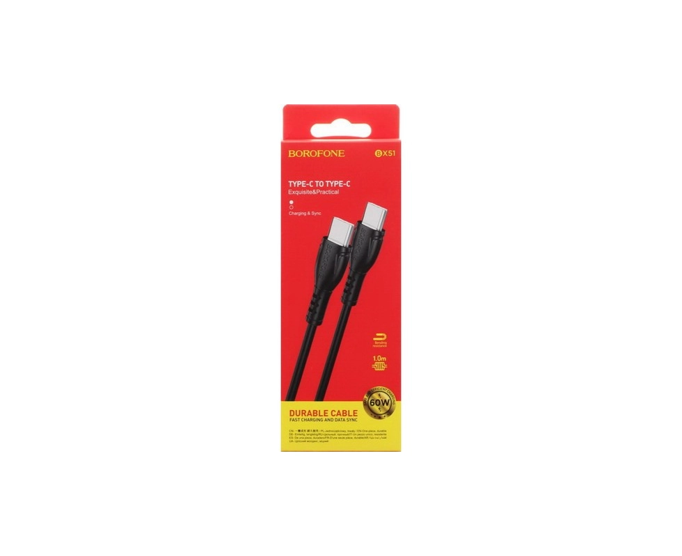 Купить USB кабель BOROFONE BX51 Type-C (m)-Type-C (m) 1,0м 3.0A пластик, черный                            