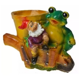 Купить Изделие из гипса кашпо ''Лягушка с гномом на тачке'' 300*310мм                                        