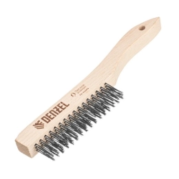 Купить Щетка зачистная 3-х рядная прямая проволока из нержавеющей стали с деревянной ручкой DENZEL         