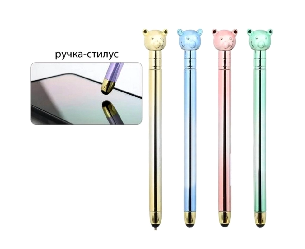 Купить Шариковая ручка с поворотным механизмом+стилус МИШКА синяя МС-6971                                  