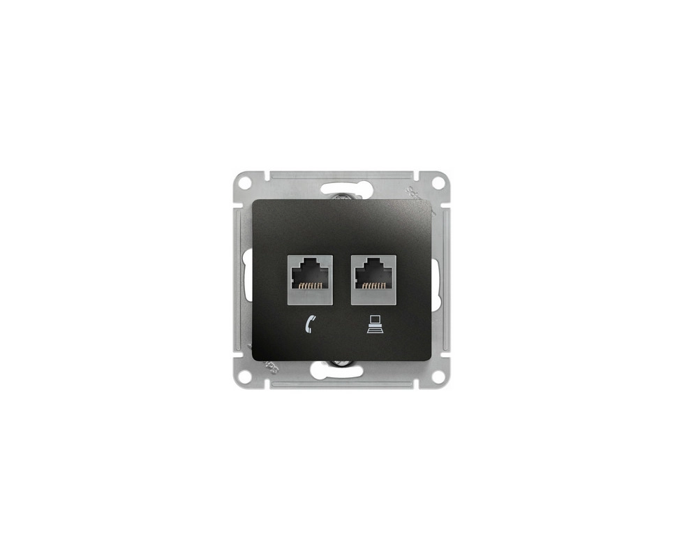 Купить Розетка двойная телефонная + компьютерная RJ11+RJ45 антрацит GLOSSA GSL000785                       