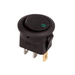 Купить Выключатель клавишный круглый черный с зеленой подсвет 12V 16A (3c) ON-OFF (RWB-215 MIRS-101E -8C-D)