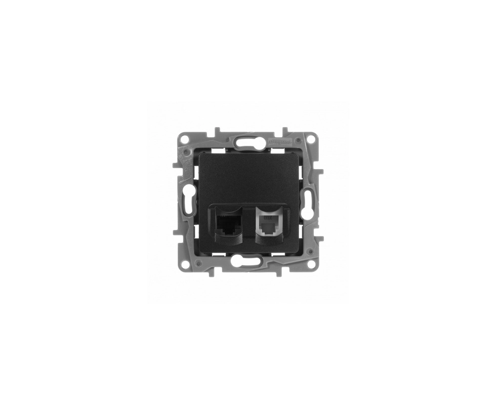 Купить Розетка телефонная+компьютерная RJ11+RJ45 5E UTP антрацит Etika 672652                              
