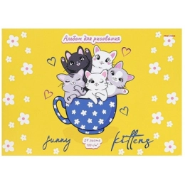 Купить Альбом для рисования А4 24 листа Котята в чашке 24-9630                                             